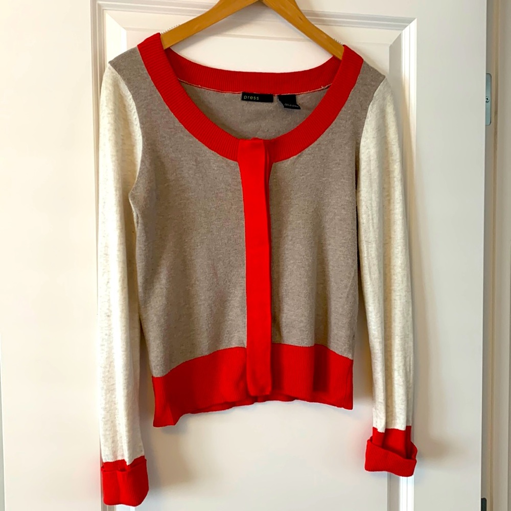 Press - Cardigan, size S, Color Cream/ Taupe/ Red